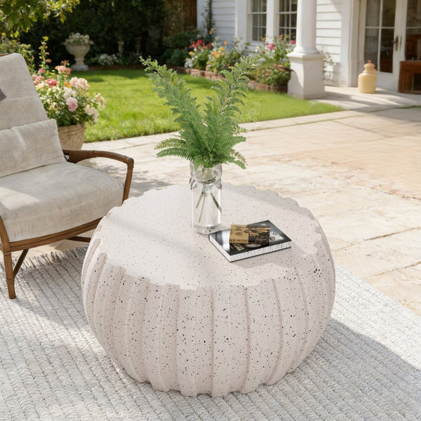 English Elm 35.43" Square Mgo Cement Coffee Table Weatherproof Indoor Outdoor Low Profile Modern White W757P387436