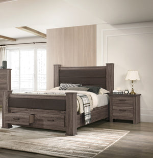 English Elm Modern Eastern King Storage Bed Linen Upholstered Headboard Warm Brown Finish B011S02117