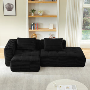English Elm L-Shape modular compressed couch with corduroy upholstery, spring cushions, no assembly needed Black W2339P352933