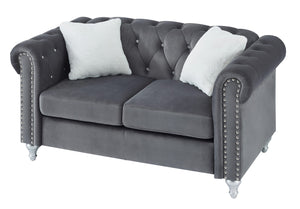English Elm Modern Gray Velvet Loveseat 60"W Compact Sofa for Small Spaces, EZ Assembly, Sturdy Frame Comfort B078S00096