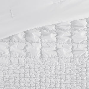 JLA Home Madison Park - 3 Piece Ruched Comforter Set — Puffy Square-Texture Microfiber for Cottage, Farmhouse, Hypoallergenic Sleep White MP10-8395