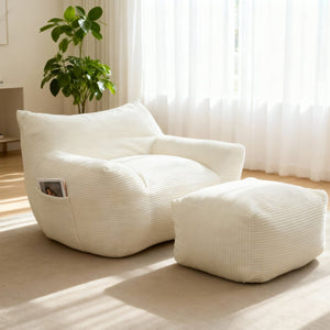 English Elm Bean Bag Chair with Armrests Shredded Foam Fill Oversized Adult Lounge Seat W5385P433220
