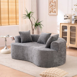 English Elm Crescent-shaped Chenille Sofa Curved Low-back Two-seater with Cloud-like Deep Cushions Gray W2012P375739