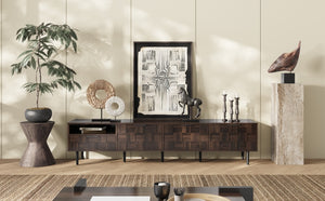 English Elm 78 Mid Century Modern TV Stand for 65–85" TVs with 3 Soft-Close Cabinets, Deep Drawer & Open Shelf (Walnut) N710P293264Q