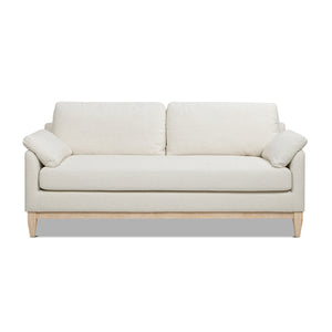 English Elm Jennifer Taylor Home - Pasadena 75.5" Modern Farmhouse Sofa in Flax White Linen — Eco Rubberwood Base, Plush Feather-Blend Pillows B2719P353146