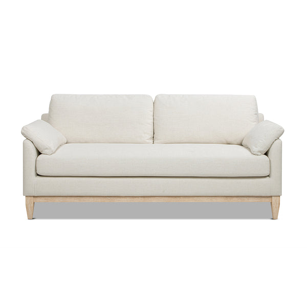 English Elm Jennifer Taylor Home - Pasadena 75.5" Modern Farmhouse Sofa in Flax White Linen — Eco Rubberwood Base, Plush Feather-Blend Pillows B2719P353146