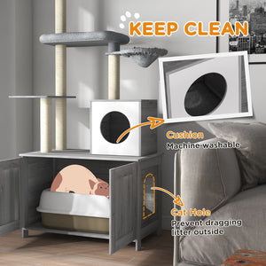 English Elm Pawhut Floor to Ceiling Cat Tower with Hidden Litter Box Condo Hammock Sisal Posts W2225P200364