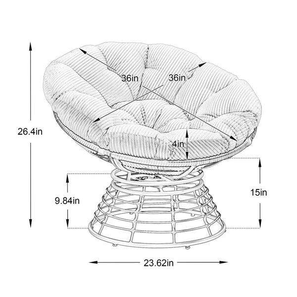 English Elm Comfortable Papasan Swivel Chair Pe Rattan Bowl Seat with Plush Corduroy Cushion W640P443552