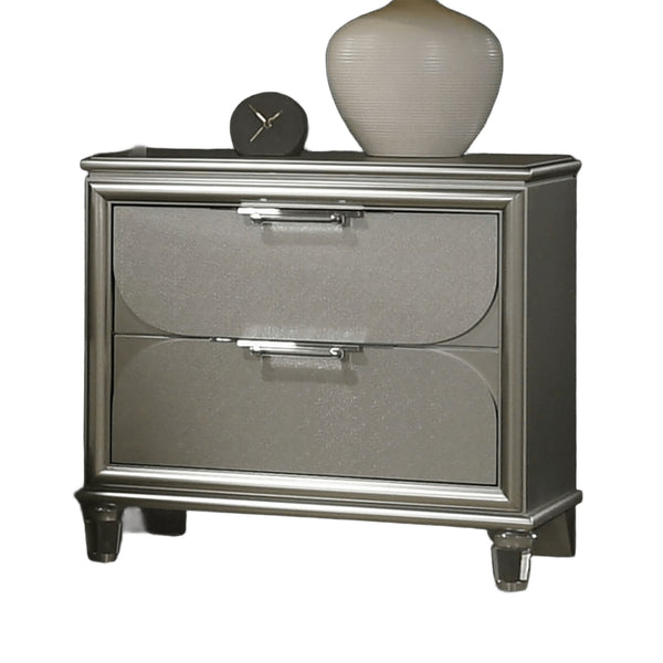 English Elm Contemporary Glam Nightstand with Acrylic Handles and Embossed Panels, Felt-Lined Drawer, Dovetailed Craftsmanship Silver 33 L x 21 W x 28 H B2741P351978