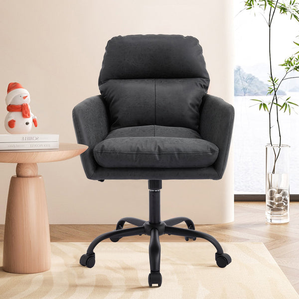 English Elm Artificial ergonomic PU leather office chair with high-density foam, stain-resistant, adjustable height support and modern minimalist design for home and workspace comfort Black W2311P282367