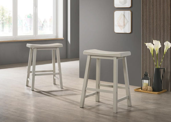 English Elm Set of 2 Alfonso Backless Counter Stools Ergonomic Seat Solid Wood Flared Legs B2749P413318