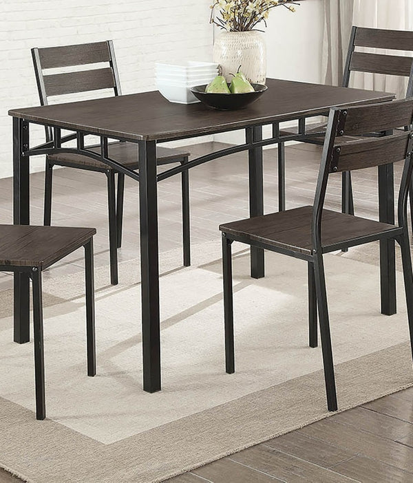 English Elm Simple Industrial Metal Frame 5pc Dining Set with Weathered Wood Top and Comfortable Side Chairs Antique brown,Black 46 L x 30 W x 5 H B011P320849