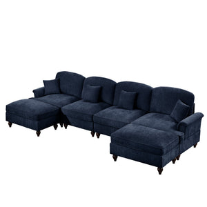 English Elm Classic U-Shape 4-Seater Modular Sectional Sofa In Soft Chenille With Ruffled Skirts & Spindle Legs W3041S00262