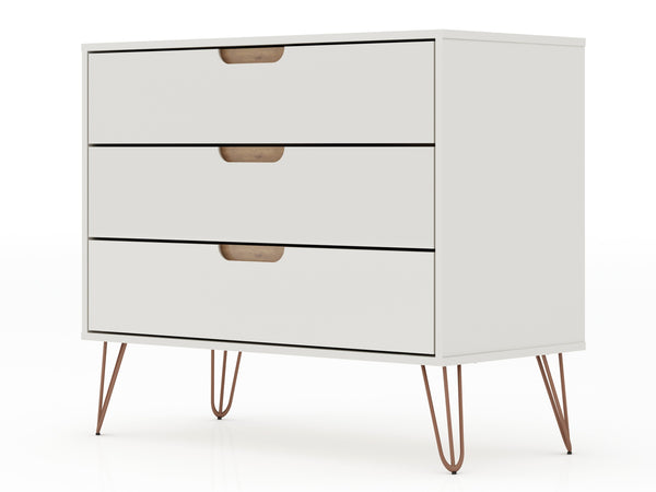 English Elm Rockefeller 35" Dresser with 3 Smooth-Glide Drawers, Metal Splayed Legs, TV-Ready Storage, Anti-Tip Off White B365P398129