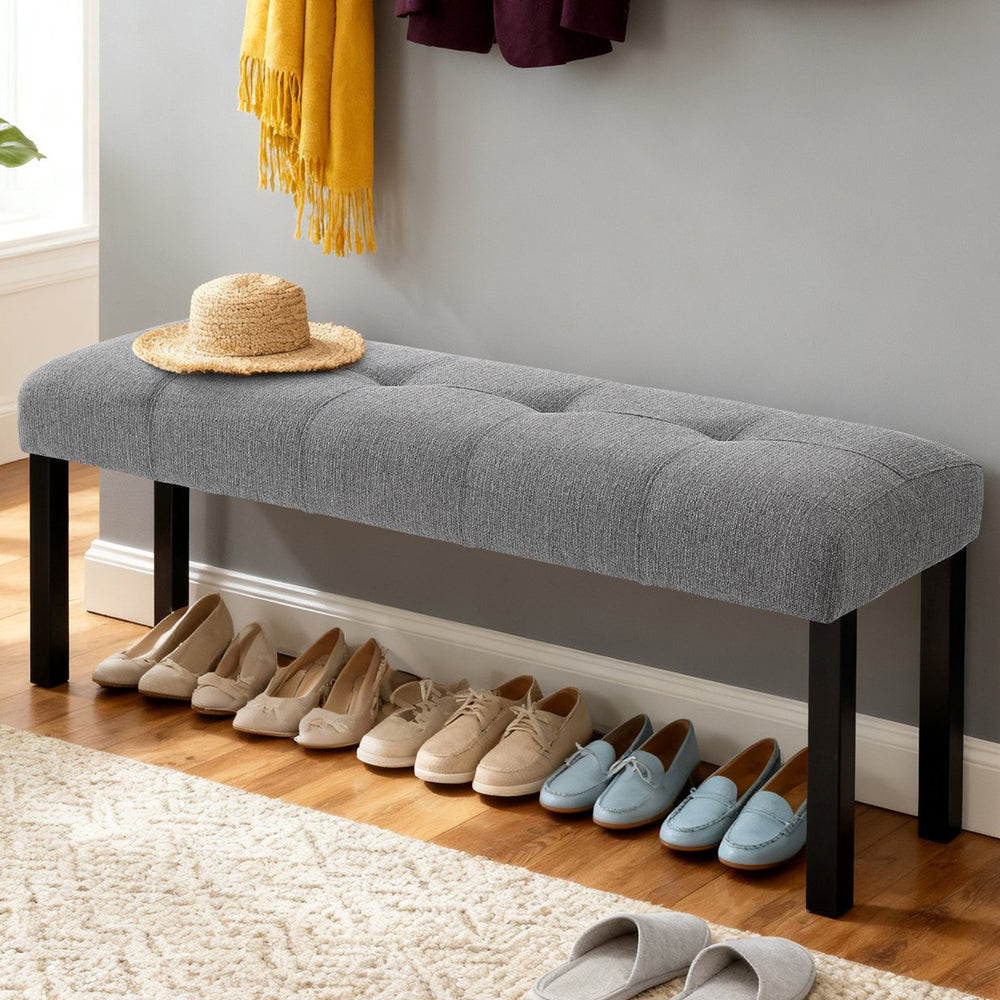 English Elm Modern Tufted Linen Dining Bench with Button-Tufted Seat and Rubber Wood Legs for Entryway Seating Gray N752P317335E