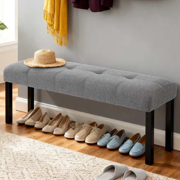 English Elm Modern Tufted Linen Dining Bench with Button-Tufted Seat and Rubber Wood Legs for Entryway Seating Gray N752P317335E