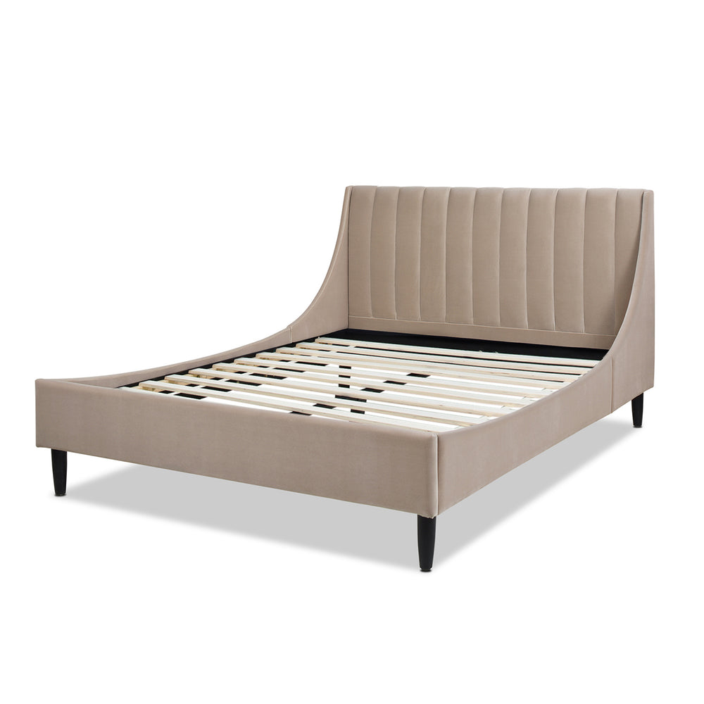 English Elm Jennifer Taylor Home - Aspen Modern Queen Platform Bed Set - Mink Beige Velvet With Vertical Tufted Headboard Design B2719P238510