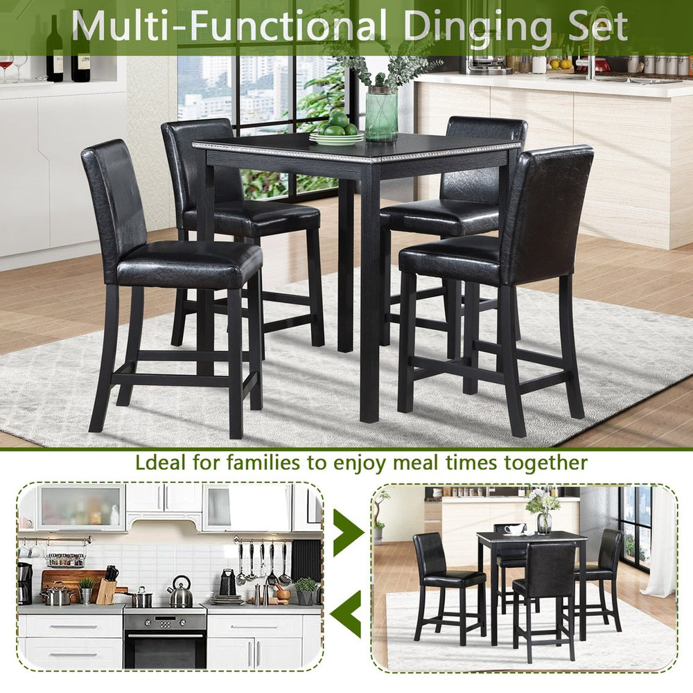 English Elm 5 Piece Counter Height Table Set - Modern Wooden Dining Set With Crystal Accents & Upholstered Chairs W1998S00038