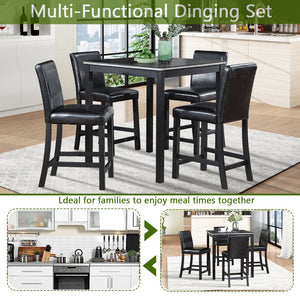 English Elm 5 Piece Counter Height Table Set - Modern Wooden Dining Set With Crystal Accents & Upholstered Chairs W1998S00038