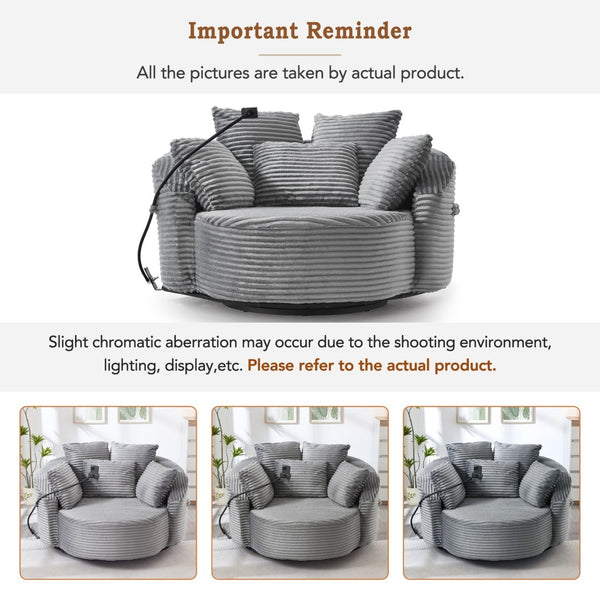English Elm Swivel Barrel Accent Chair Chenille Tufted Round Club Seat for Living Room Lounge Grey N719S002320E