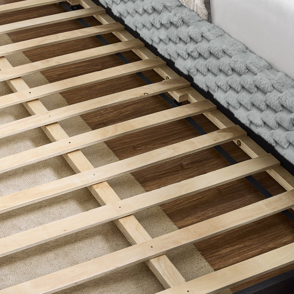 English Elm Twin Upholstered Daybed Sofa with Pull-Out Trundle, Plaid Corduroy Modern Style, Easy Assemble DARK GREY W487S00325