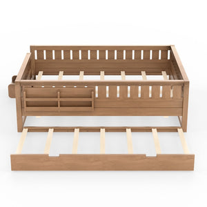 English Elm Queen Bunk Bed with Trundle Solid Pine Kids Car Themed Frame Built-in Bookshelf Natural W1580S00564
