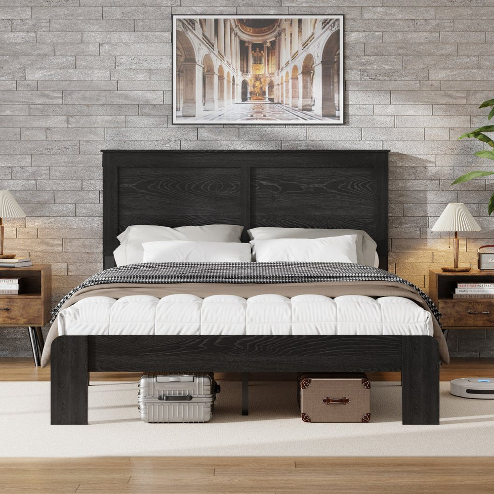 English Elm Bed Frame Full Size – Sturdy Wood Platform, Noise-Free, Easy Assembly, Ample Under-Bed Storage, Dark Finish W636P210908