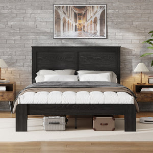 English Elm Bed Frame Full Size – Sturdy Wood Platform, Noise-Free, Easy Assembly, Ample Under-Bed Storage, Dark Finish W636P210908