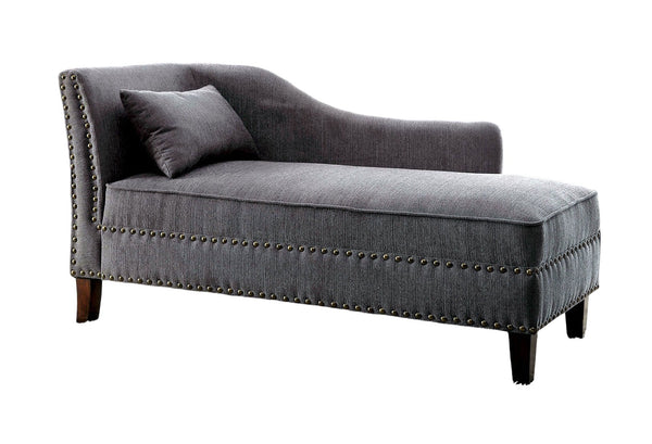 English Elm Gray Upholstered Chaise Bench with Nailhead Trim, Curved Arm, Pillow Included, Transitional Linen Look, 61"W x 25"D x 31.5"H, Plush Comfort B011P305692