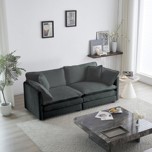 English Elm Modern Fabric Loveseat Sofa Couch Gray Chenille — Solid Wood Frame, Deep Seats, 4 Pillows, Convertible Comfort W714S00983