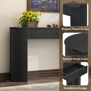 English Elm TREXM Modern Fluted Entryway Table with Oval Top, Two Handleless Drawers and Sleek Minimalist Design Black N715P233435B