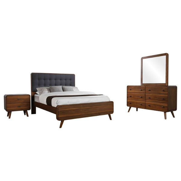 English Elm Roxbury Mid-century California King Bedroom Set with Walnut Veneer and Tufted Headboard B062S00789