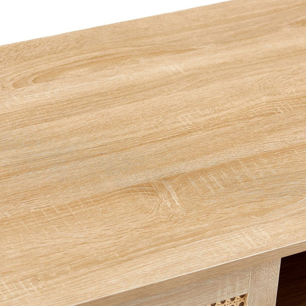 English Elm 41.34" Woven Rattan Coffee Table with Sliding Storage Door and Solid Wood Legs W126573113