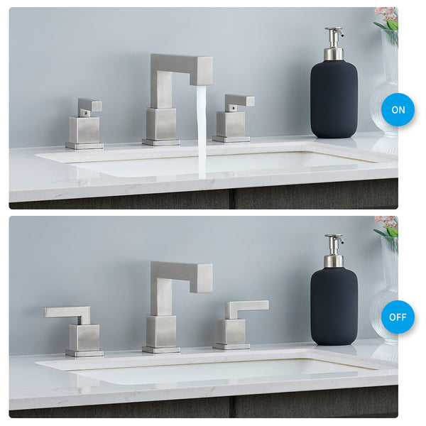 English Elm Brushed Nickel Waterfall Widespread Bathroom Faucet - Modern 2-Handle Vanity Sink Fixture Set T3177P277507
