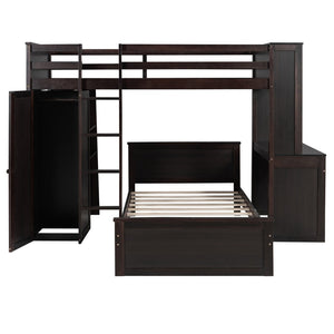 English Elm Twin Loft Bed System with Wardrobe Desk and Shelving for Kids Shared Bedroom Espresso LT000820AAP-1