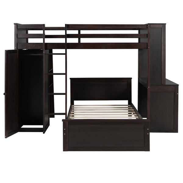 English Elm Twin Loft Bed System with Wardrobe Desk and Shelving for Kids Shared Bedroom Espresso LT000820AAP-1