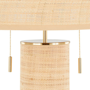 English Elm Cylinder Rattan Table Lamp 29" – Contemporary Natural Rattan Shade with Royal Metal Accents, LED Gold B202P224206