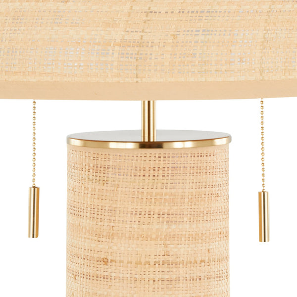 English Elm Cylinder Rattan Table Lamp 29" – Contemporary Natural Rattan Shade with Royal Metal Accents, LED Gold B202P224206