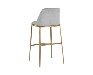 Sunpan Dover Luxurious Faux Leather Barstool with Sleek Brushed Gold Steel Legs for Contemporary Spaces Napa Stone / Polo Club Stone