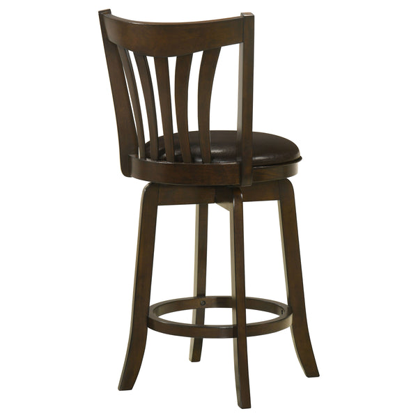 English Elm Decker Swivel Counter Stool in Dark Cherry Wood with Vertical Slat Back and Brown Faux Leather Seat B062P299928
