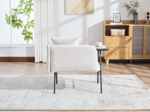 English Elm Leisure Linen Accent Chair with Built-in Side Table Pockets and Lumbar Pillow Modern Beige W395P453307