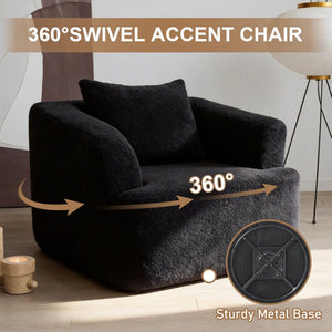English Elm 360° 360 Swivel Teddy Velvet Accent Chair Plush Cocoon Seat for Living Room or Bedroom Black W5385P433221