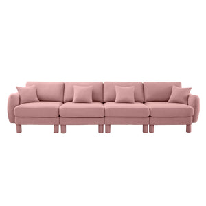 English Elm Boucle 4-Seater Pink Sofa With Chic Shell Armrests & Cylindrical Legs – Comfort Meets Modern Elegance W3041S00295