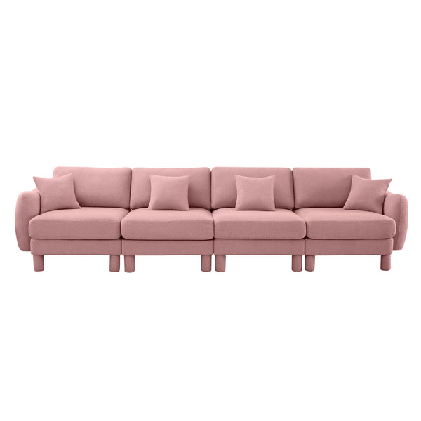English Elm Boucle 4-Seater Pink Sofa With Chic Shell Armrests & Cylindrical Legs – Comfort Meets Modern Elegance W3041S00295
