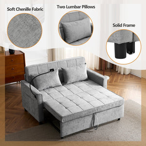 English Elm 56.9" Loveseat Sofa Bed with Chenille Upholstery, USB Ports, Phone Holder, Side Pockets, Reclining Backrest Grey N719P208853E