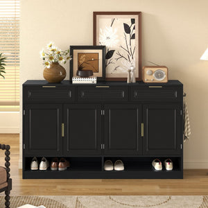 English Elm U-Style Farmhouse Sideboard With 3 Drawers & 4 Doors, Stylish Buffet For Dining Room & Entryway Storage N711P345213B-GIGA