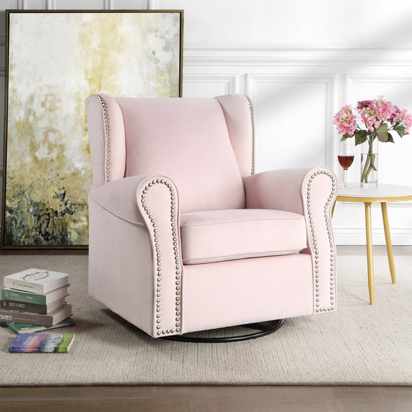 English Elm Fabric Lattice Swivel Glider Chair with Removable Seat and Side Storage Pockets for Cozy Relaxation Pink B016P324091