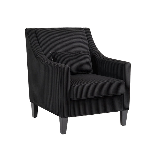 English Elm COOLMORE Modern Accent Chair with Plush Corduroy Upholstery, Solid Wood Frame and Two Pillows Black W395P195364