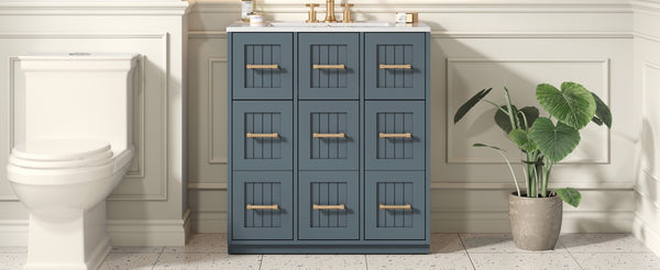 English Elm 30inch Bathroom Vanity with Undermount Sink, Tip-Out Tray, Soft-Close Doors, Spacious Drawers & Handles Blue N710P331580C