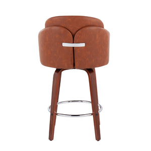 English Elm Fixed-height Swivel Counter Stools with Faux Leather Seats and Chrome Footrest Set of 2 B202S01814